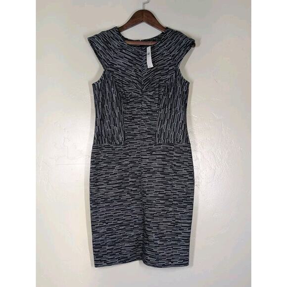 Ann Taylor Shift Dress Size 2 Blue White Cap Sleeve Zip Back Stretchy Formal NEW - Picture 1 of 12